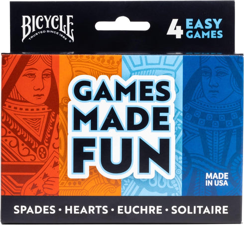 Bicycle 4 Playing Card Games in 1: Euchre, Hearts, Spades, and Solitaire Card Game Pack