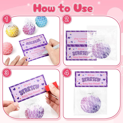 BAYSING 24 Pack Valentines Day Cards for Kids School, Squeeze Stress Balls Sensory Relief Balls Toys, Valentine Day