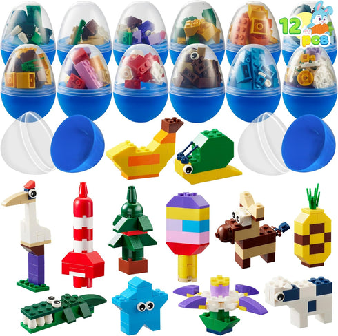 JOYIN 12 Pcs Pre-Filled Easter Eggs with Cute Characters Building Blocks for