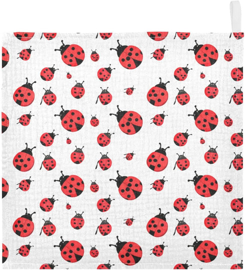 YETTASBIN 4 3 Pack Ladybugs Muslin Baby Hand Washcloths, Soft Cotton Bath Face Towel, Layers Extra Absorbent Feeding