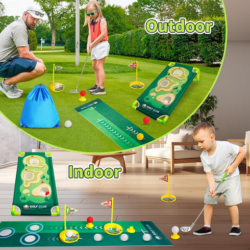 Toddler Golf Clubs Set - Adjustable Kids Golf Toys with Scorecard & Storage Bag for Indoor/Outdoor Play
