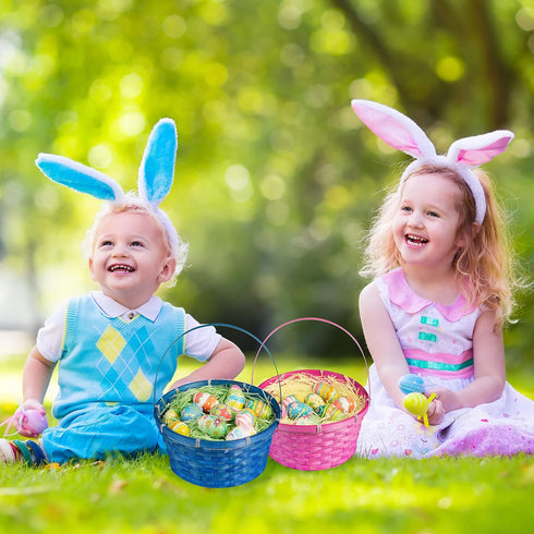 3 Packing, Decorations(10" 12") JOYIN Pcs Easter Bamboo Baskets with Polka Dots Lining and Handle, Woven Easter Eggs