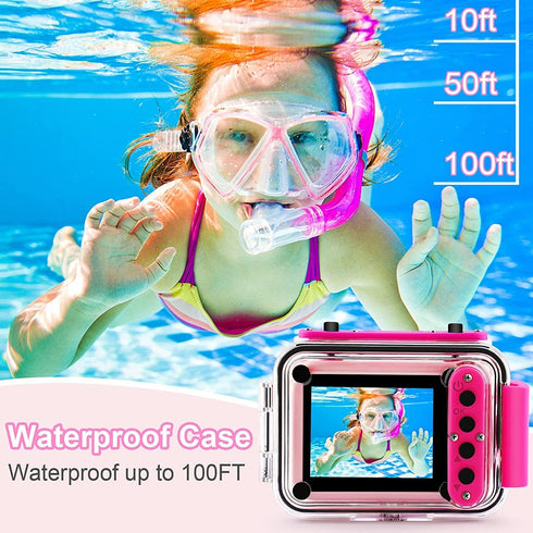 GKTZ Kids Waterproof Camera - Underwater Digital Action Camera Birthday Gifts for Girls Boys with 32GB SD Card, Pool