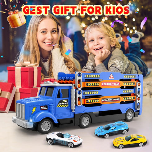 Set 55-Inch 6 3 4 5 6 7 HONGTUO Toddler Truck Track with Lights & Sounds Racing Track with Die-Cast Cars, Perfect