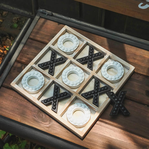 NIKKY HOME Rustic Wooden Tic Tac Toe Game Coffee Table Decor, 10.6 Inch Black & White Board