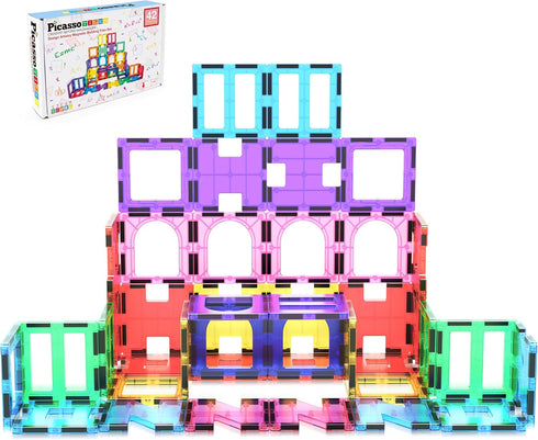 PicassoTiles PT42 Magnetic Blocks, See-Through Shape STEM Toys for Boys & Girls 3+, Educational Playset Compatible with
