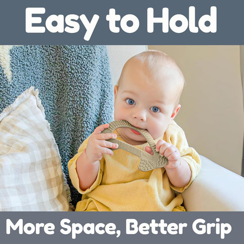 8 3M+, Dolphin Silicone Teether Toy with Texture Zones, Easy Grip for Little Hands, Ages Babys Aid (Olive)