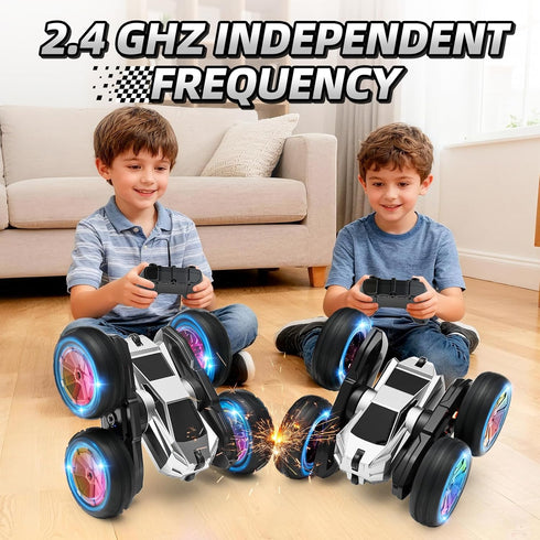 MACALOCA 4-7 6-12, 4WD 360 2.4GHz 4 5 6 7 8-12 Remote Control Car, RC Cars Toys for Boys Age RC Stunt Car with Lights