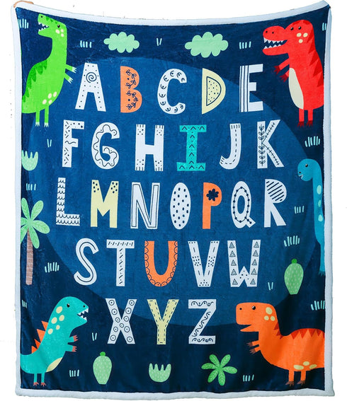 ABC Blanket Alphabet Lore Throw Blanket, Soft Flannel Throw, Blue Dinosaurs Cute Cartoon Blanket, Gifts for Boys Girls