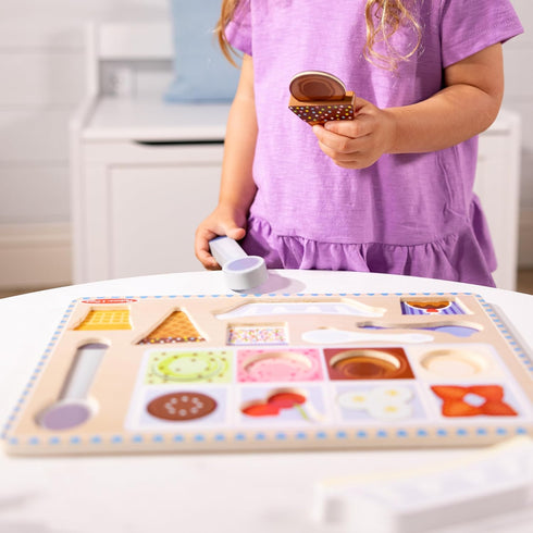 Melissa & Doug Ice Cream Wooden Magnetic Puzzle Play Set - 16 Magnet Pieces with Scooper for Ages 2+
