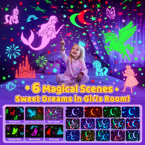 6 4-6, 360 Onefire Girls Toys for Girl Gifts, Films Light Projector Unicorn Toys for Girls Age Rechargeable Night