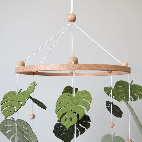 Goukurlsma Green Leaf Mobile for Crib Mobile Forest Baby Mobile Monstera Plant Crib Mobile