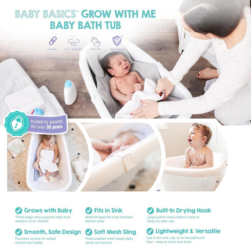 3-in-1 Regalo Baby Basics Grow with Me Bath Tub, Award Winning Brand, Adjustable As Your Baby Grows, Includes Foam