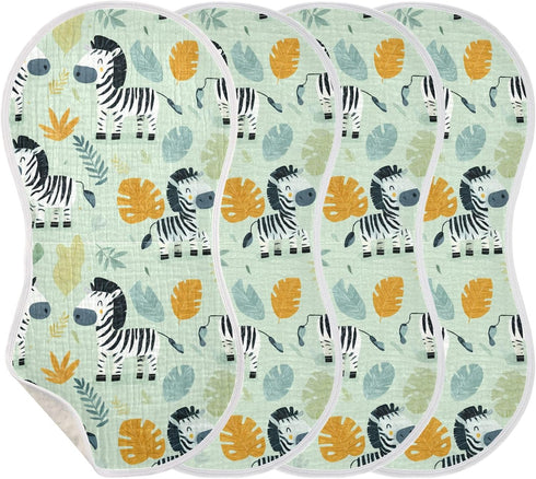 decor gift 4 Pack 22x11in Cotton Muslin Burp Cloth Breathable Funny Jungle Zebras Green Feeding Cloth for Unisex