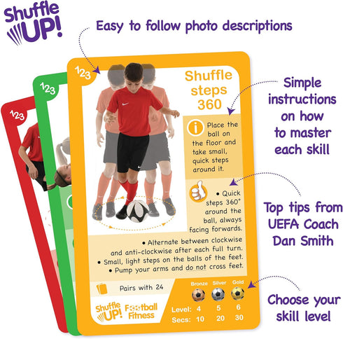 70+ 2 Shuffle Up Soccer Card Games - Fun & Active Skills Cards for Kids, Fitness Cards Develop Fundamentals, Stamina