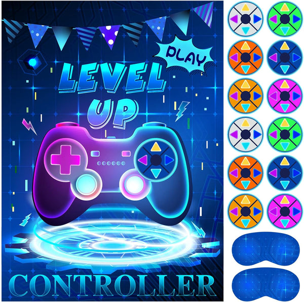 ASTARON Pin The Button on The Video Game Party Game: 30 Video Game Button Stickers, Game Theme Birthday Party Supplies