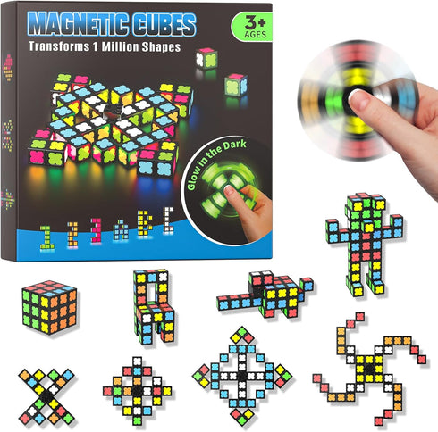 Magnetic Fidget Spinner Mini-38 Blocks, Glow Magnet Cube & Transformable Fidget Spinner