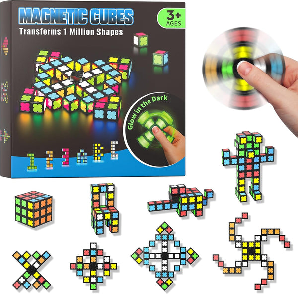Magnetic Fidget Spinner Mini-38 Blocks, Glow Magnet Cube & Transformable Fidget Spinner