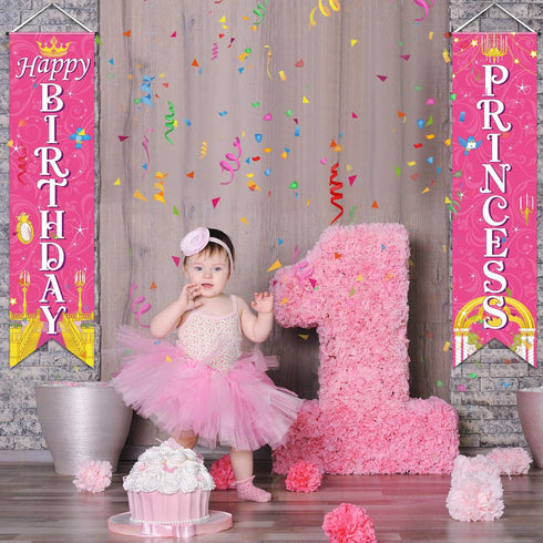 Sumind Princess Birthday Pink Decorations, Royal Door Banner Photo Backdrop for Girl Women Theme Party Baby Shower