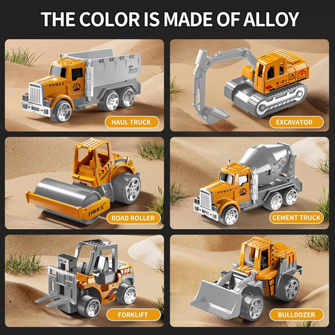 TEMI Construction Truck Toy Set with Play Mat, Die-Cast Metal Toy Car Set for Kids Age 3-6