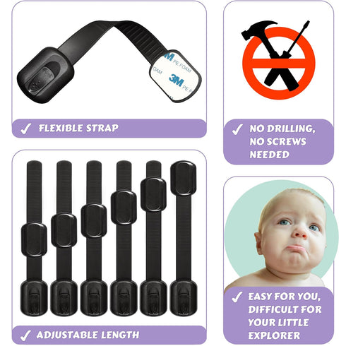Baby Proofing Safety Cabinet Locks, Child Proof Latches for Dresser Drawer, 6 Pcs by Oxlay, Black