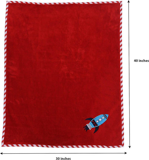 Bacati - Space Boys Embroidered Plush Blanket (Red) (Red) by Bacati