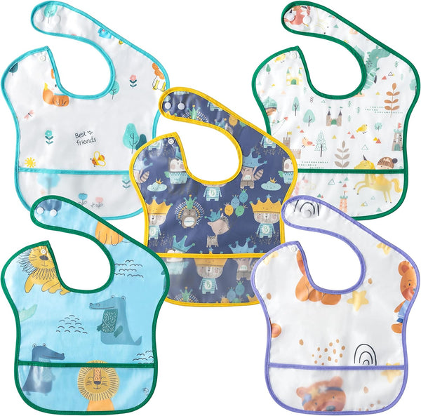 Zainpe 5Pcs Snap Baby Bibs for Boys Girls 6-24 Months Waterproof Stain