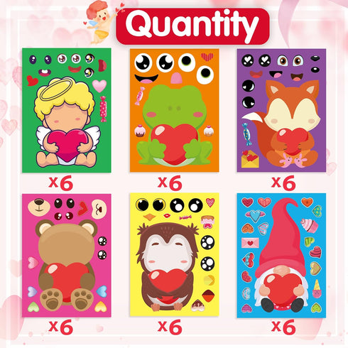 Joy Bang Valentines Stickers for Kids, 36 Sheets DIY Face Stickers for Valentine’s Day Crafts, Red Pink Heart