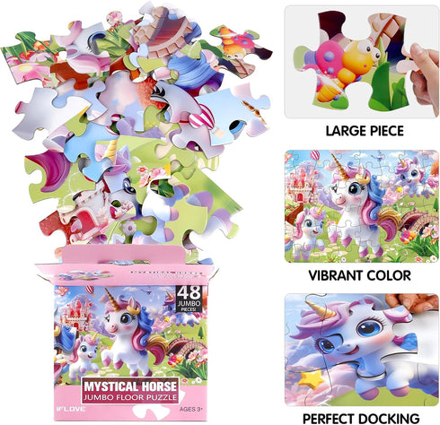 Kids,48 3-5,Fun 4-8 Jumbo Floor Puzzle for Piece Unicorn Large Jigsaw Puzzles,Puzzle for Toddler Ages Educational