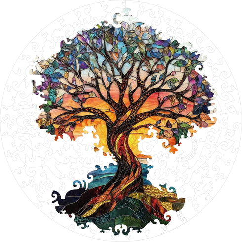 500 16.5 16.5 Bodhipnjoy Wooden Puzzles for Adults Pieces, Stained Glass Tree of Life Puzzle, Unique Shape Mosaic Tree
