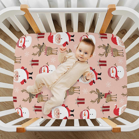 SDMKA 27x39 Inch Cute Christmas Pattern Crib Sheets for Boys Girls - Portable Microfiber Fitted Crib Sheet for Playard