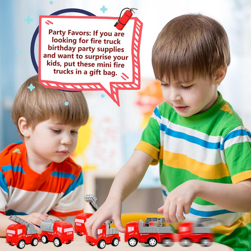 30 Pcs Mini Pullback Fire Truck Toy, Small Red Emergency Vehicles for Firefighter Party Supplies, 10 Styles
