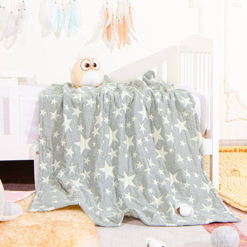 NTBAY 3 Layer Toddler Blanket, Muslin Cotton Jacquard, Lightweight Thermal Baby Blanket, 30"x40", Grey Star, Super Soft