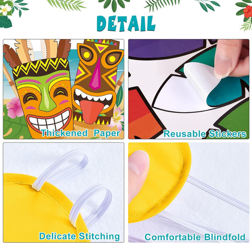 WERNNSAI Pin The Feather on The Tiki Party Game, Hawaiian Luau Supplies for Kids with Aloha Poster