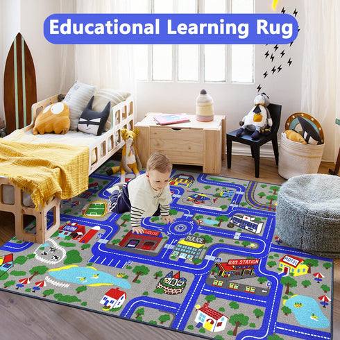 6.6' 5' Capslpad Kids Rug Educational Play Rug x Traffic Road Kids Play Car Mat Large Learning Play Game Area Rug Kids
