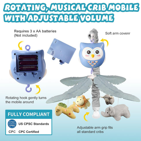 Baby Crib Mobile with Music and Lights for Boys Musical Mobile Animals for Crib Bassinet Girls Toys Hanging Portable