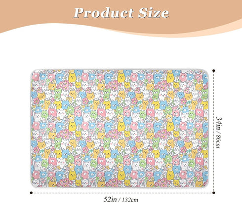 siphylline 52" 34" Colorful Cartoon Cats Extra Large Resuable Toddler Mattress Pads Highly Absorbent Pads for Bed