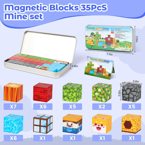 Set, 35PCS 3-5 4-8, SYSKENI Mini Magnetic Blocks Travel Magnetic Blocks Travel Toys for Kids Ages Portable Magnet Cubes