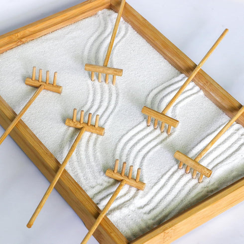 6PCS Zen Garden Mini Bamboon Rake - Tabletop Rock Sand Garden Tools Accessories Small Sandbox Kits Japanese Zen Gift