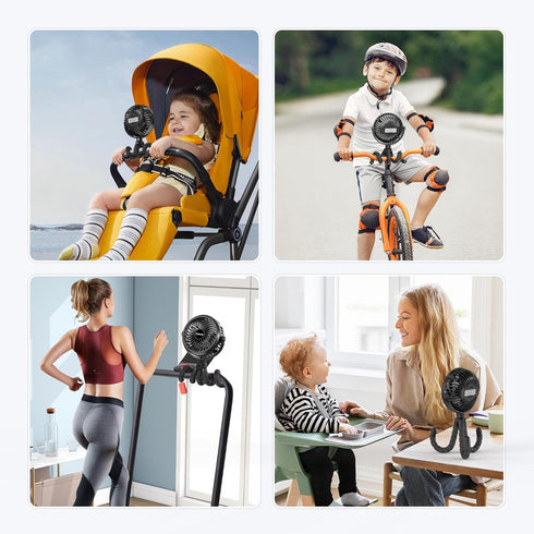 COMLIFE 10Hrs 3 360 Baby Stroller Fan With Light, Rechargeable Battery Operated, Max Cooling, Speeds, Rotate USB Desk