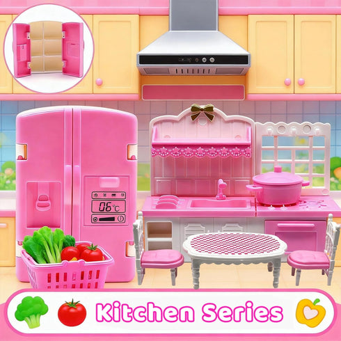 VEMBAP 52 Pcs Dollhouse Furniture, Doll House Accessories and Furniture, Kitchen, Bedroom, Living Room, Bathroom