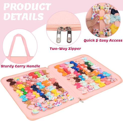 PACMAXI Baby Girl Hair Bow Organizer, Felt Hair Clips Storage Bag, Large Capacity with Handle, Portable Hanging