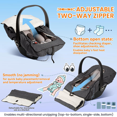 bemece Winter Baby Car Seat Cover, Universal Warm Infant car seat Cover with Zip, Waterproof & Windproof, Machine