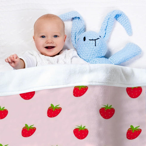 Pink Strawberry Baby Blanket, Super Soft Swaddle for Boys Girls, Cozy Receiving Blanket Stroller Throw 40" x 30"