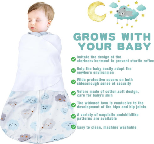 Swaddle,3-6 Months,3-Way Blanket,100% 0.5Clouds&Starry BSTOPPT Newborn Sleep Sack Baby Adjustable Wearable Rayon Cotton