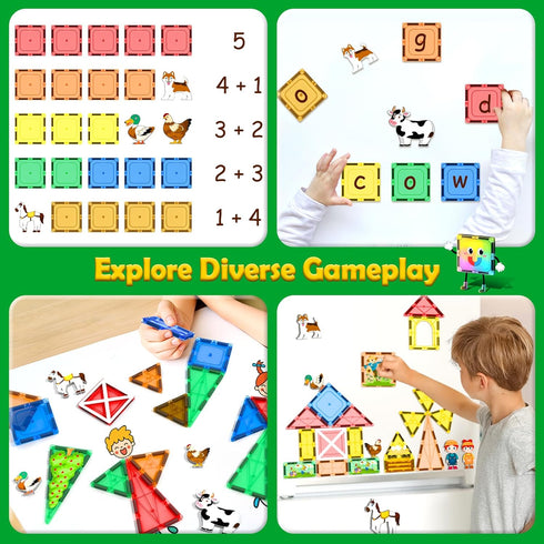 105 3+ 3 4 5 6 7 8+ PCS Magnetic Tiles with Farm Animals, Magnetic Blocks Building Toys for Year Old Toddler
