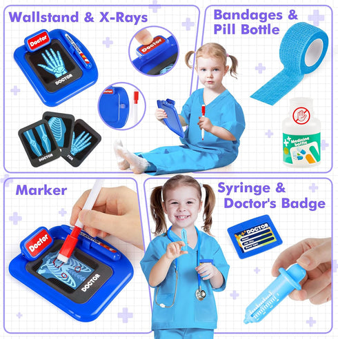 IVENRXIU 17 Set 3-5, Doctor Kit for Kids, Pcs Medical Play with Bag and Dress Up Costume for Toddlers Pretend Play Toys