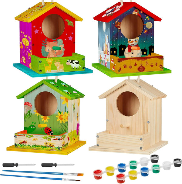 Liliful DIY Wooden Birdhouse Kit - Paint and Paintbrushes Art Crafts for Boys Girls Adults, Indoor Outdoor Craft (1