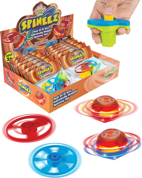 IPIDIPI TOYS Spineez Light Up Flying Saucer Spinning Tops 12-Pack UFO Spinner