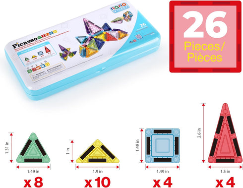Set Playset 3+ PN11 PicassoTiles Nano Tiles Magnetic Building Construction with Tin Storage Case Compact Colorful Mini